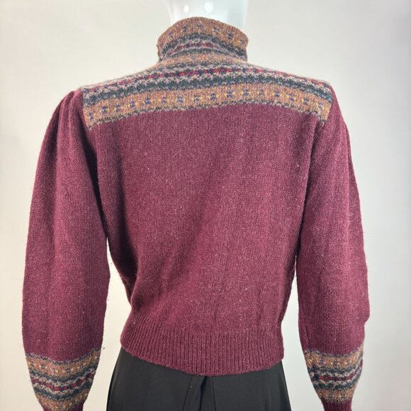 Ralph Lauren 80 Womens Fair Isle Wool Sweater L Maroon & Multi High Neck Button - Picture 16 of 16